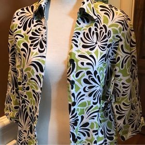 Saint Tropez West Green, Black and White Linen Shirt with Decorative Buckles